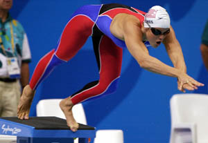 This is Dara Torres wearing the fastskins that were worn by the USA in the 2000 Olympics.