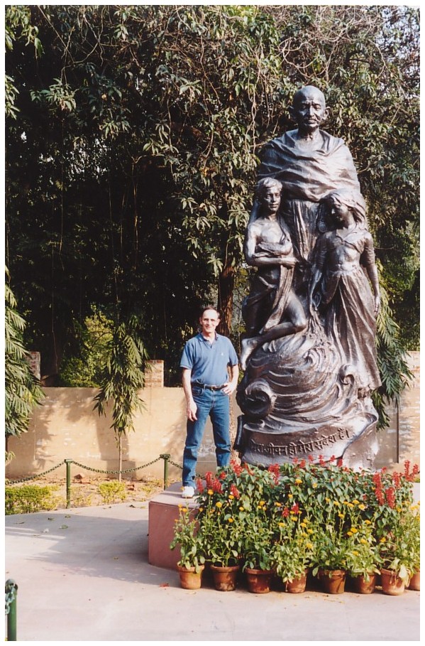 Statue of Mahatma Ghandi outside the guesthouse where he was assassinated.