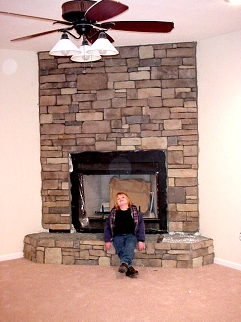 Fireplace in Great Room - minus hearth stones... This is PIC shows the REAL color of the carpet.