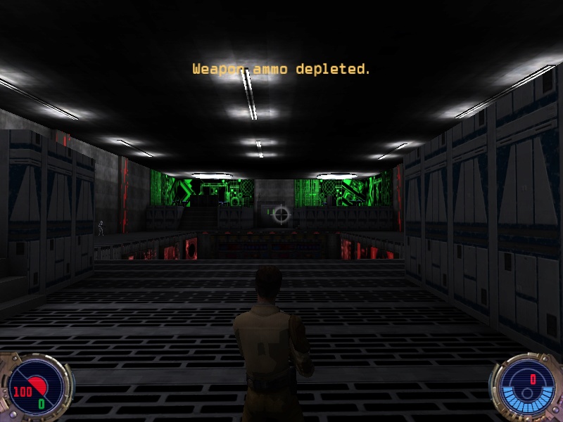 Stormtroopers hang a sign saying "weapon ammo depleted" in mid air to dishearten enemies