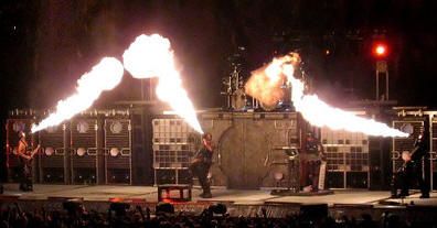 Rammstein brings on the flamethrowers during Feuer Frei! - Globe Arena, Stockholm, 18 November 2004.