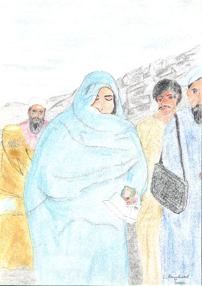 Note the woman on the left in the saffron burka.