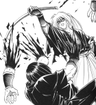 De un veloz ataque corta los brazos del ninja