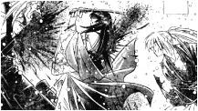 Su katana corta la espalda de Tomoe atravesando su pecho