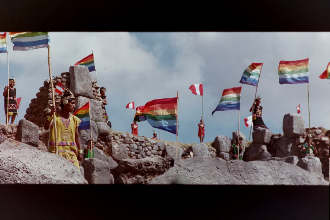 The Peruvian and Inca Flags wait for the President