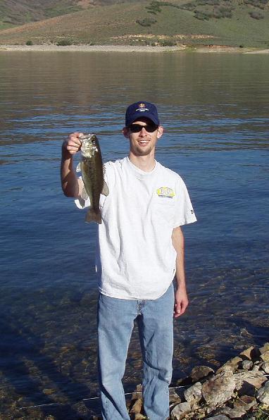 3 lb. Largemouth Bass caught at Deer Creek Reservoir on a smoke sparkle 4" Senko� June 2004.