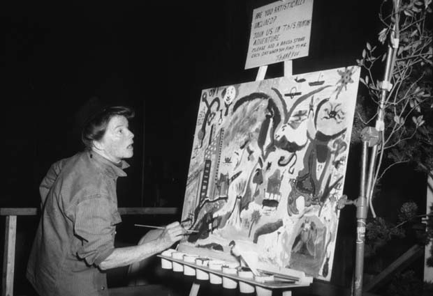 Kate contributing to a painting in 1967
