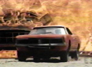A flaming General Lee