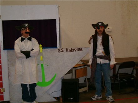 Here are my pals Dr. Nose-All and C.C. all dressed up for the Pirate Party.