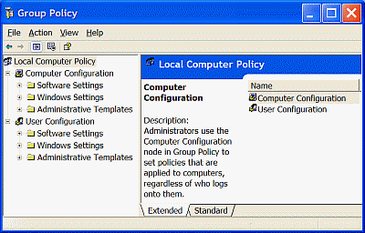 The Group Policy window showing Local Computer Policy