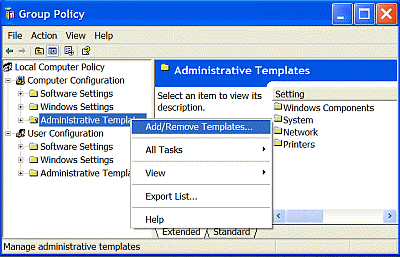 Admin Templates, Add/Remove templates