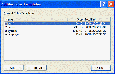 Add/Remove Templates showing four default templates