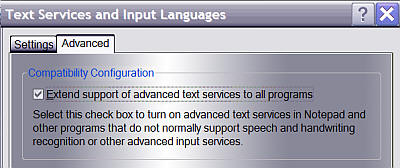 Extended support of advanced text services to all programs