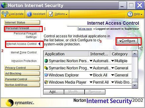 NIS, Internet Access Control, Configure