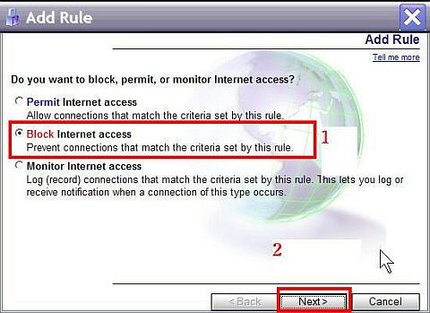 Add Rule, Block Internet access