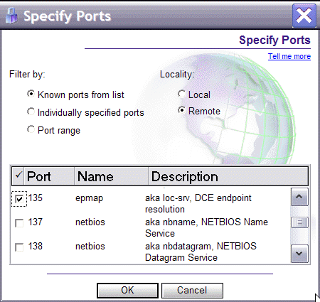 Known ports from list, Port 135