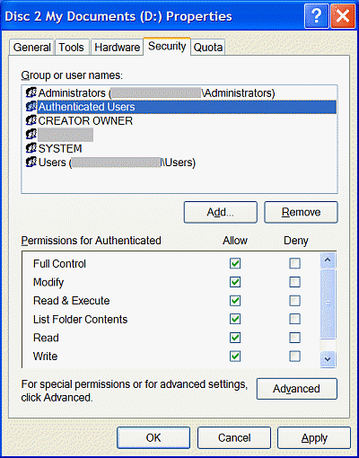 Allow Full Control for Authenticated Users