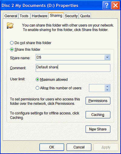 Click the share this folder option in the Sharing tab of the folder or drive.