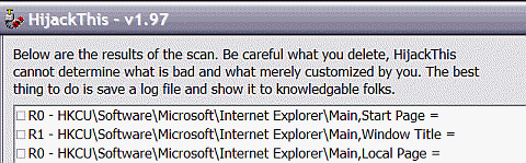 HijackThis window showing Start page