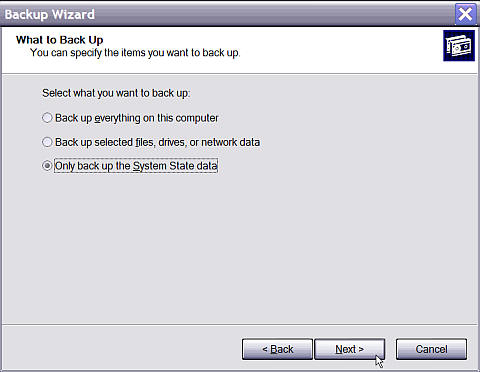 Only back up the system state data
