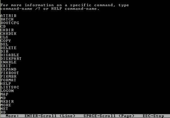 RC commands (first screen)