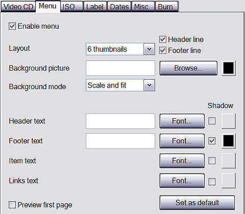 The menu tab options