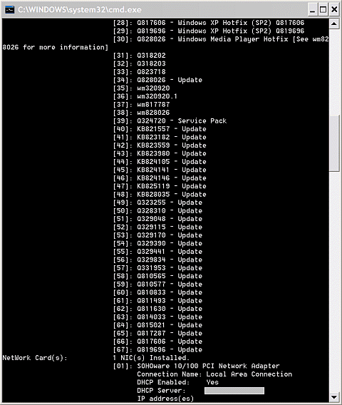 Systeminfo window: last page