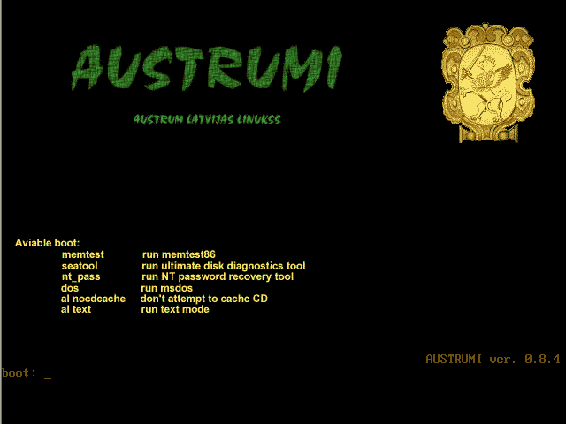 Austrumi 0.8.4 boot screen