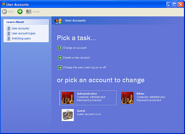 Control Panel, User Accounts