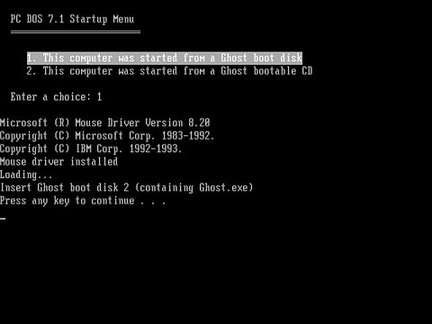 Symantec Ghost Startup Menu boot option