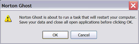 Norton Ghost restart computer warning.