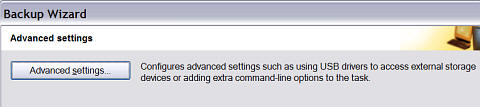 Backup Wizard: Advanced settings