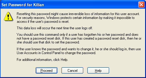 Set Password warning.