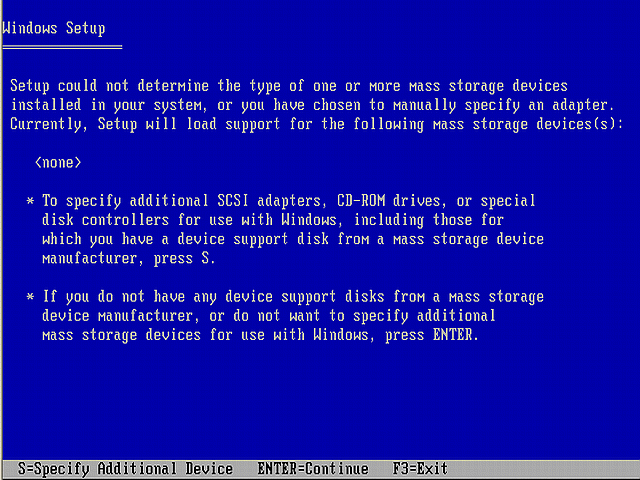 Windows Setup after pressing F6.