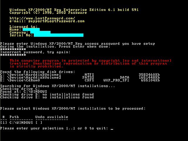 Enter password and select the Windows installation.