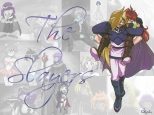 Ah, Slayers.  My favorite anime.  That's my all time favorite picture of Lina and Gourry in the foreground, black and white screencaps from the show in the background.  The screenshots have random coloring here and there, just for effect.