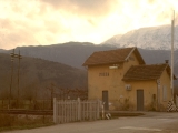 Station and mountain background