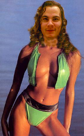 My buddy looks great in a bikini!