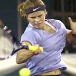 Kim hits a forehand