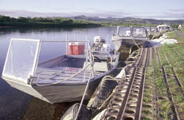 Jet Boats docked at Goodnews River Lodge.