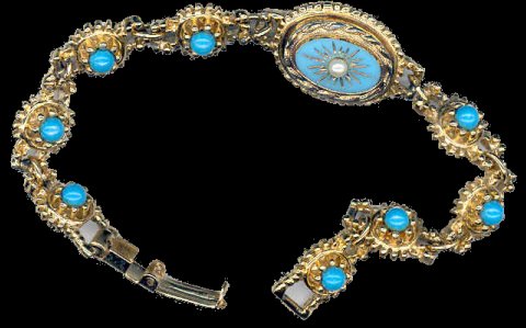 Sphinx Turquoise glass "mourning" style bracelet