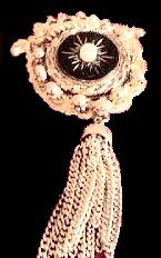 Sphinx-signed mourning-style tassel and jet brooch 2.25 by 0.75 inches