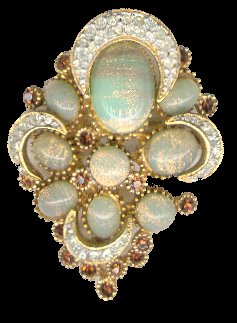 Sphinx opal and crescents brooch