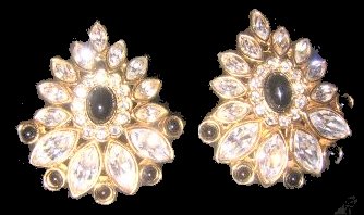 Sphinx crystal and jet cabouchon earrings