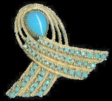 Shinx-signed turquoise gold-tone ribbon brooch