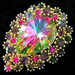 Sphinx-signed watermelon / vitrail / AB pear / teardrop brooch