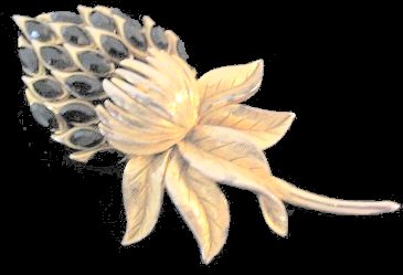 Sphinx Flame: goldtone bulbous flower, jet navettes