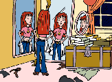 Quinn in front of 3 mirrors