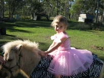 Tayla on Beau who was dressed as a zebra for her jungle themed 5th birthday party