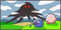 Kirby looking Dark Matter in a hill.